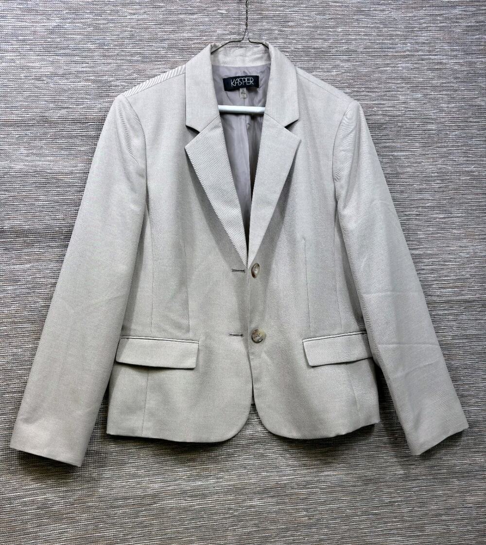 Kasper Blazer Jacket Womens Size 14 Beige Two Buttons Casual Career